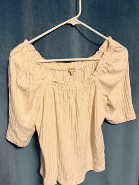Madewell Cream Off-Shoulder Ruched Neck Blouse